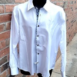 EiGHT X WHITE 💯 Percent Cotton Sateen DRESS/CASUAL Men's Flip Cuff Shirt  XL